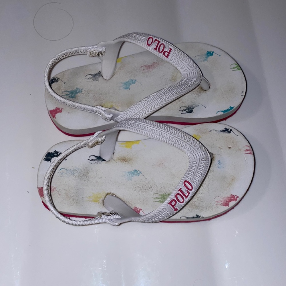 Polo sandals, size 7/8 pink and white